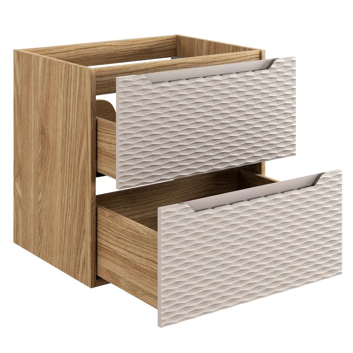 WASCHBECKENUNTERSCHRANK Ocean 2 Schubladen Cashmere mit Eiche - 60 x 46 x 59 cm - Kaschmir/Eichefarben, Holz (60/59/46cm) - Badplaats
