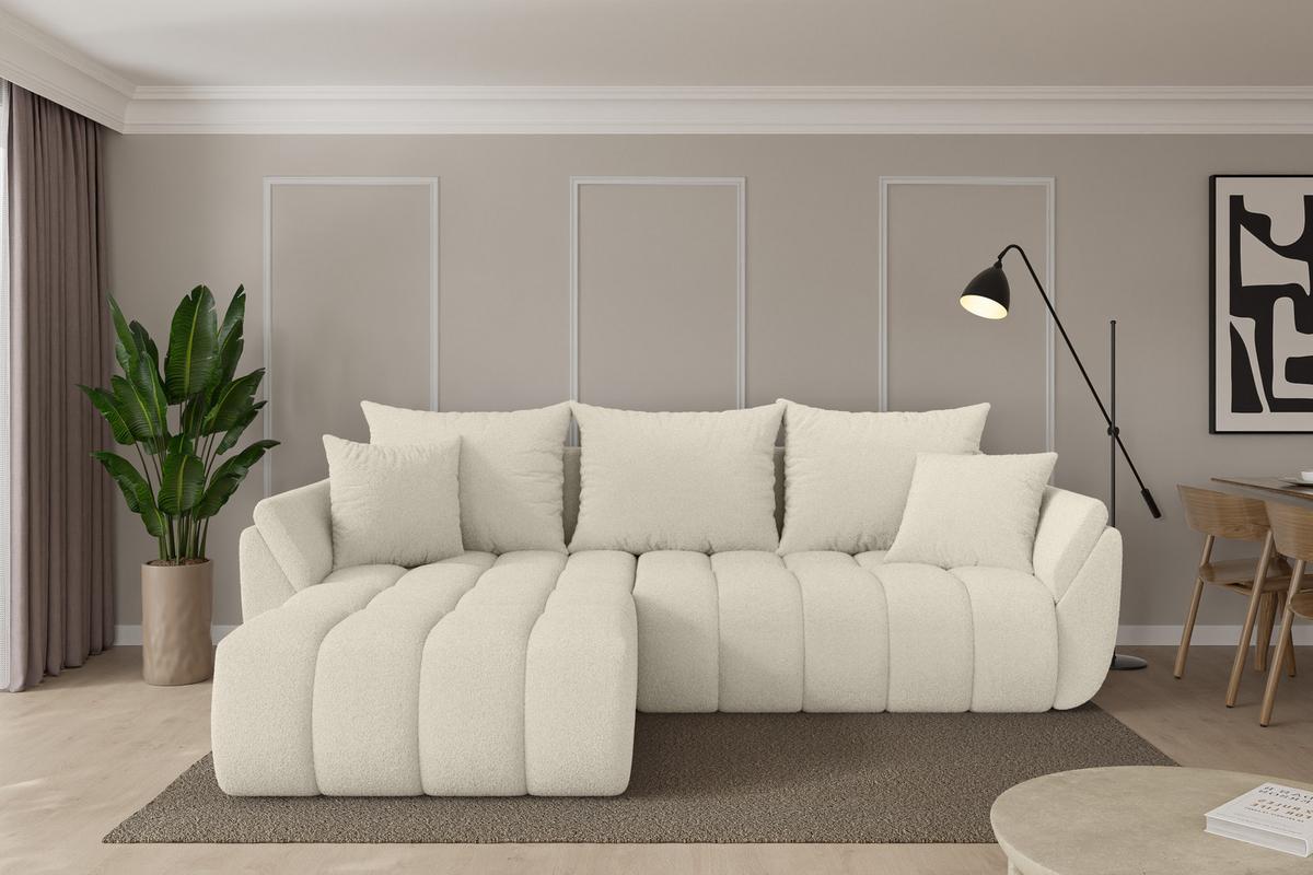 ECKSOFA mit Schlaffunktion Ottomane Links TOKO-L-v1 277x194x86 Beige Bouclé - Sandfarben/Beige, Holzwerkstoff/Kunststoff (277/194cm) - ALTDECOR