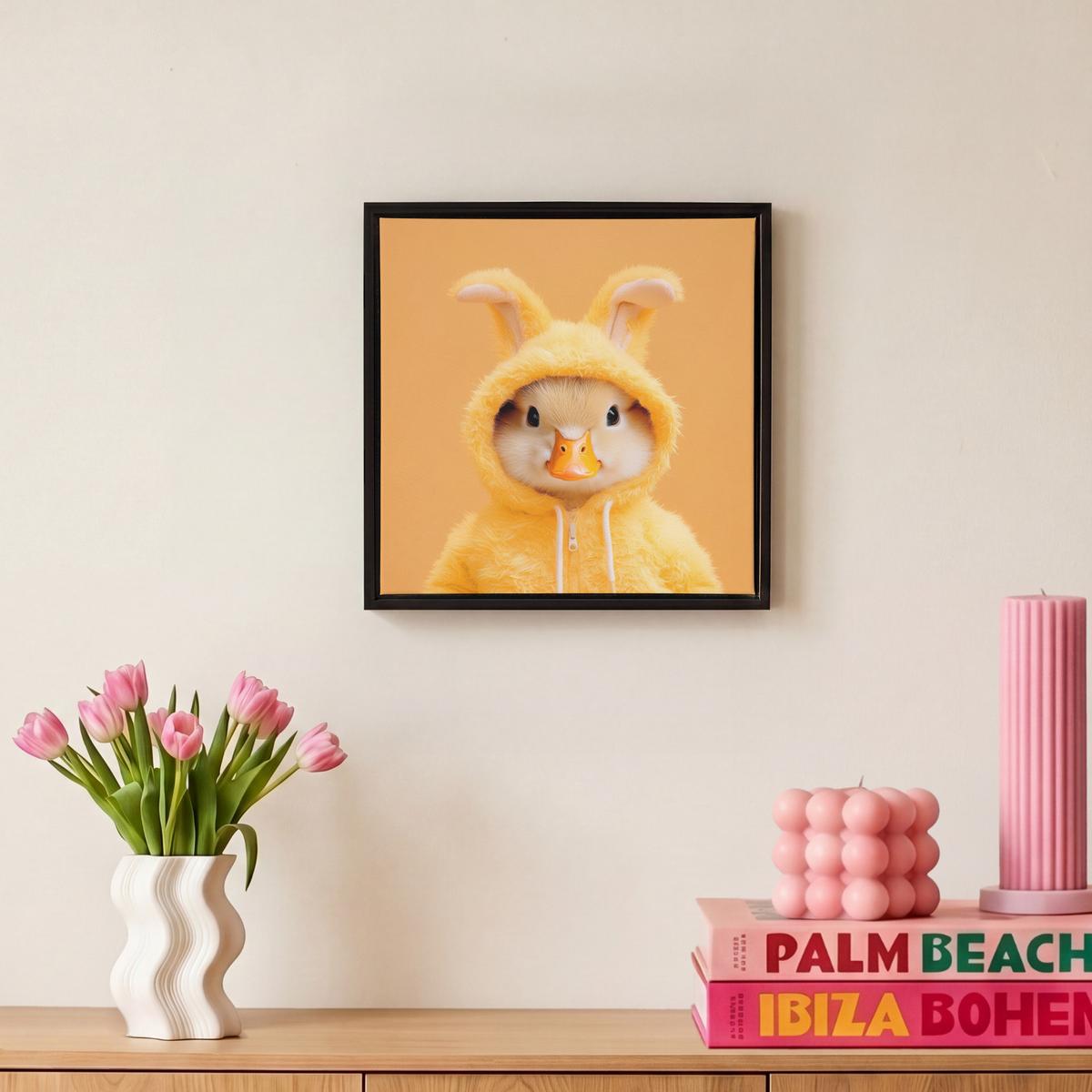 LEINWAND Bilder mit Rahmen - Osterhase - Kostüm - Ente - 20x20 - Gelb, Textil (20/20cm) - MuchoWow