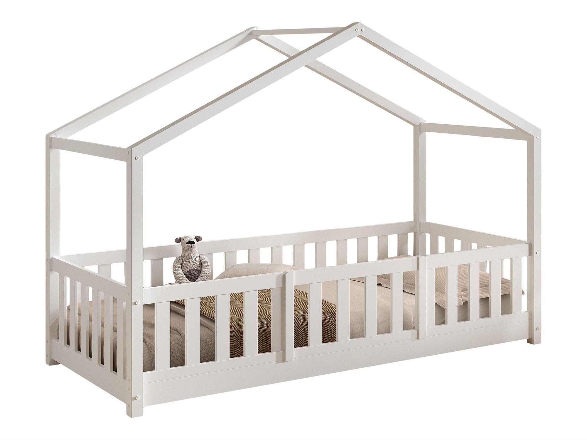 HAUSBETT Kapua 90x200 mit Rausfallschutz Kiefer Massivholz weiß - Weiß, Holz (90/200cm) - 58aufmkessel