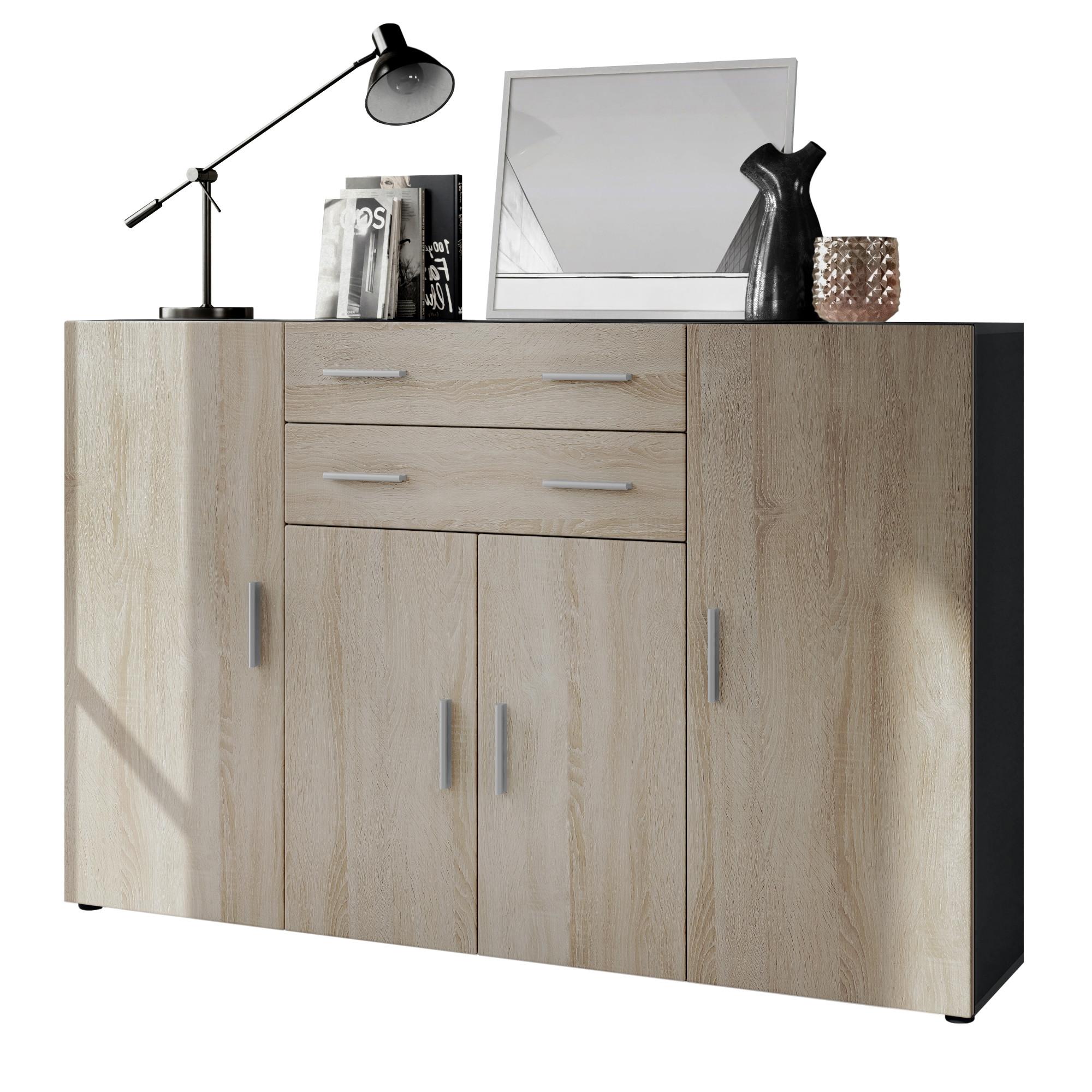 HIGHBOARD Aron Fronten in Eiche sägerau - Eiche San Remo, Holzwerkstoff (166.5/106.5/35cm) - Vladon