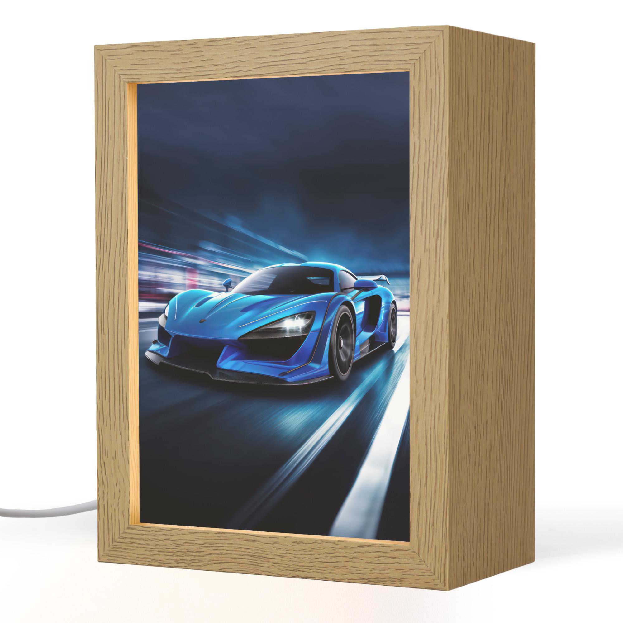 NACHTTISCHLAMPE Auto - Blau - Jungen - Kind 15x20 cm - Blau, Holzwerkstoff (8/15/20cm) - OnlyWow