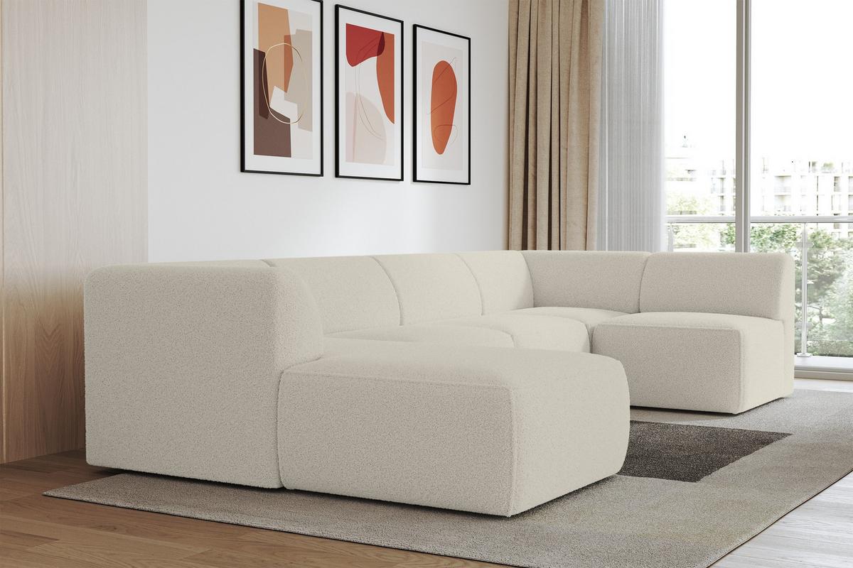WOHNLANDSCHAFT Ottomane Links MOVO-L 345x180x78 cm Beige Bouclé - Hellbraun, Holzwerkstoff/Kunststoff (345/78/180cm) - ALTDECOR
