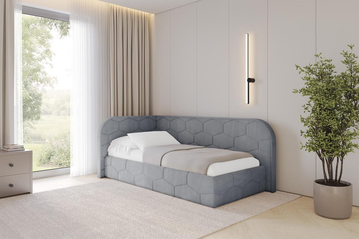 EINZELLBETT Jugendbett mit Bettkasten und Matratze H3/H4, Rechts - JAXY 80x200 Grau - Blaugrau, Holzwerkstoff/Textil (80/200cm) - ALTDECOR