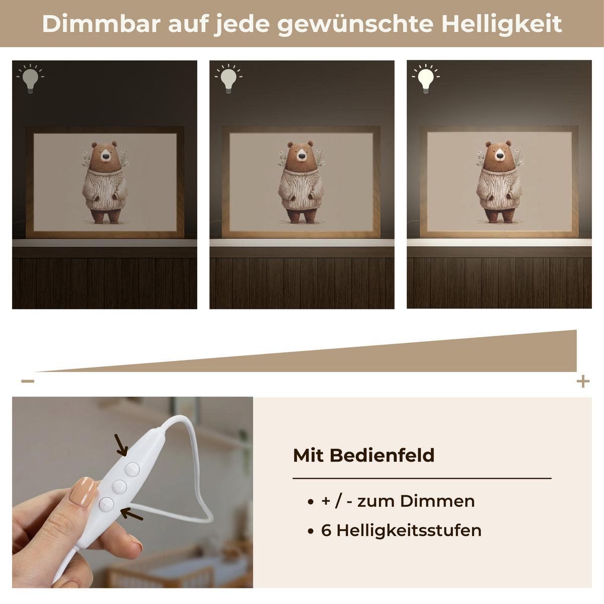 NACHTTISCHLAMPE Bär - Weiße Blumen - Gemütlich 30x20 cm - Taupe, Holzwerkstoff (8/30/20cm) - OnlyWow