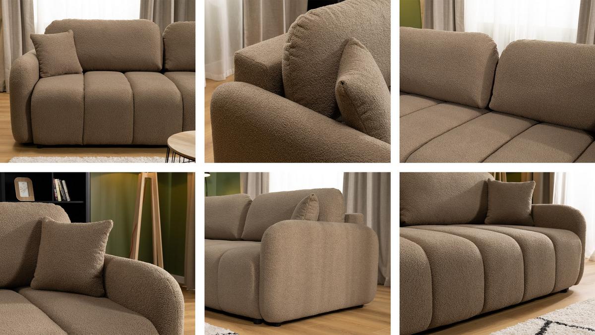 SCHLAFSOFA Carlos Boucle - Beige/Schwarz, Holz/Kunststoff (236/90/114cm) - MIRJAN24