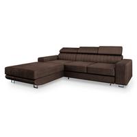 ECKSOFA NOTO L-S Braun Velours-Stoff mit Schlaffunktion - Silberfarben/Braun, Holz/Textil (267/190cm) - MASSENO