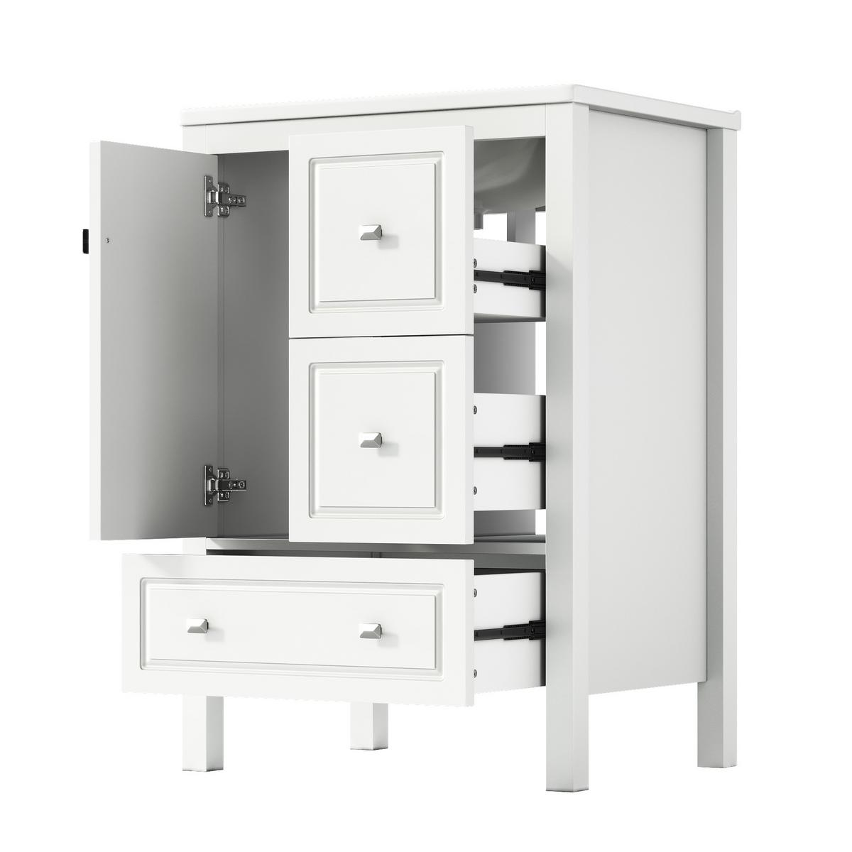 WASCHTISCH Freistehend mit Keramikbecken & 3 Schubladen 62cm - Weiß, Holzwerkstoff (62/90/47cm) - Urban Meuble