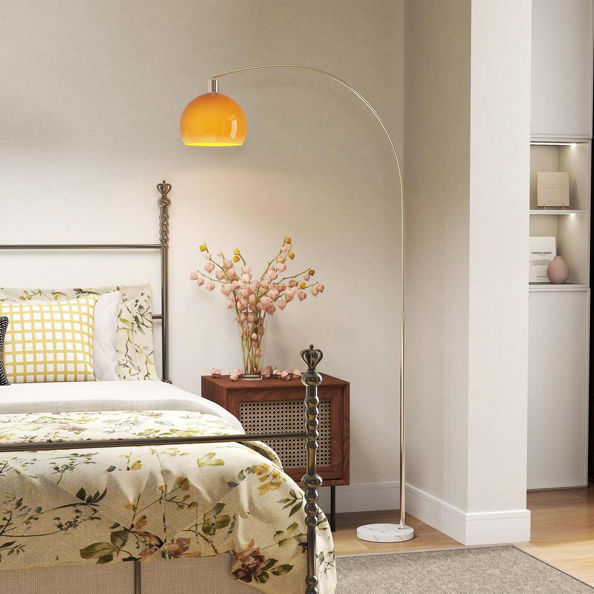STEHLAMPE im Bogen Design mit Marmorsockel, dimmbar Leuchte - Orange, Metall (90/26/180cm) - HOMCOM