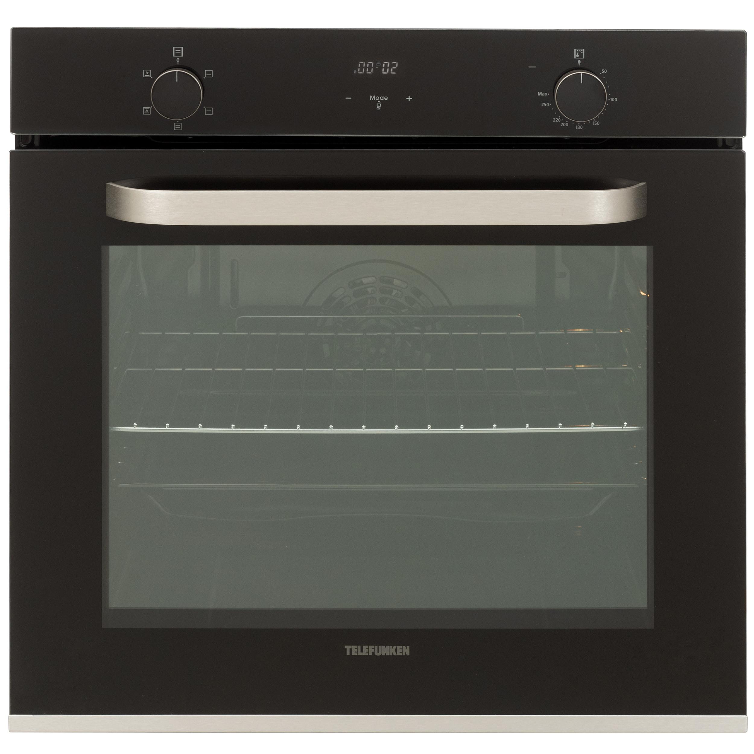 EINBAUBACKOFEN, autark, 73 Liter Volumen, 60 cm Backofen, 5 Betriebsarten, Edelstahl, Umluft/Ober-Unterhitze, einfache Reinigung, B-OV-75-A-I - Schwarz, Metall (59.5/59.5/57.5cm) - Telefunken