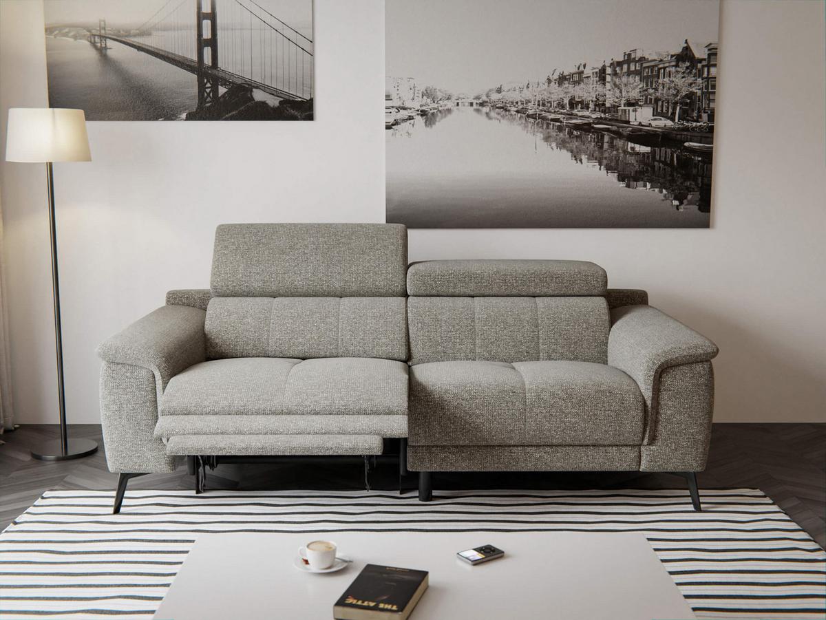 RELAXSOFA FIERO 3-Sitzer mit 1 Relaxfunktion, taupe - Taupe/Schwarz, Holzwerkstoff/Textil (212/82/103cm) - Wozimo