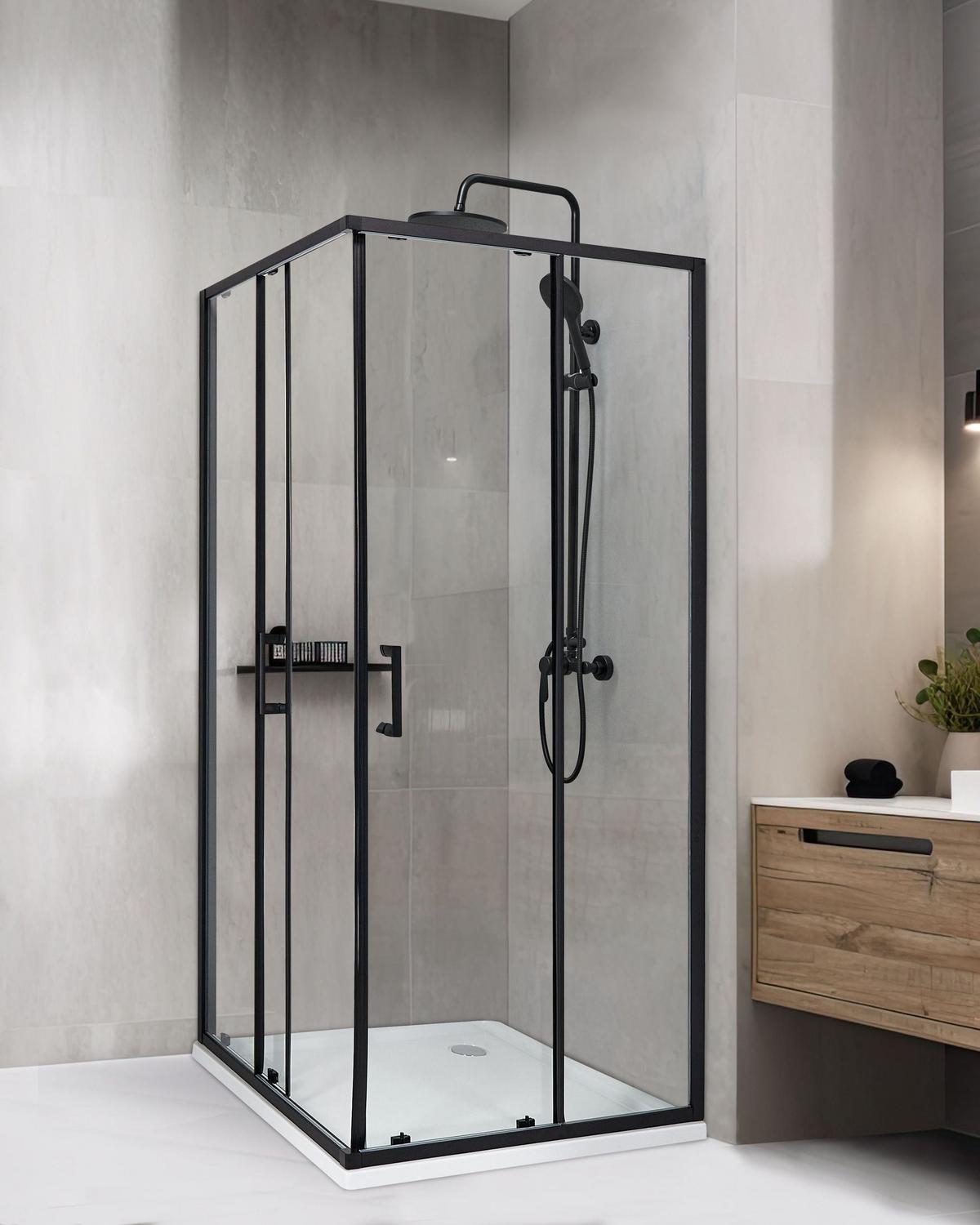DUSCHKABINE 80/80/185 cm Schwarz Tela - Transparent/Schwarz, Glas (80/80/185cm) - Beliani