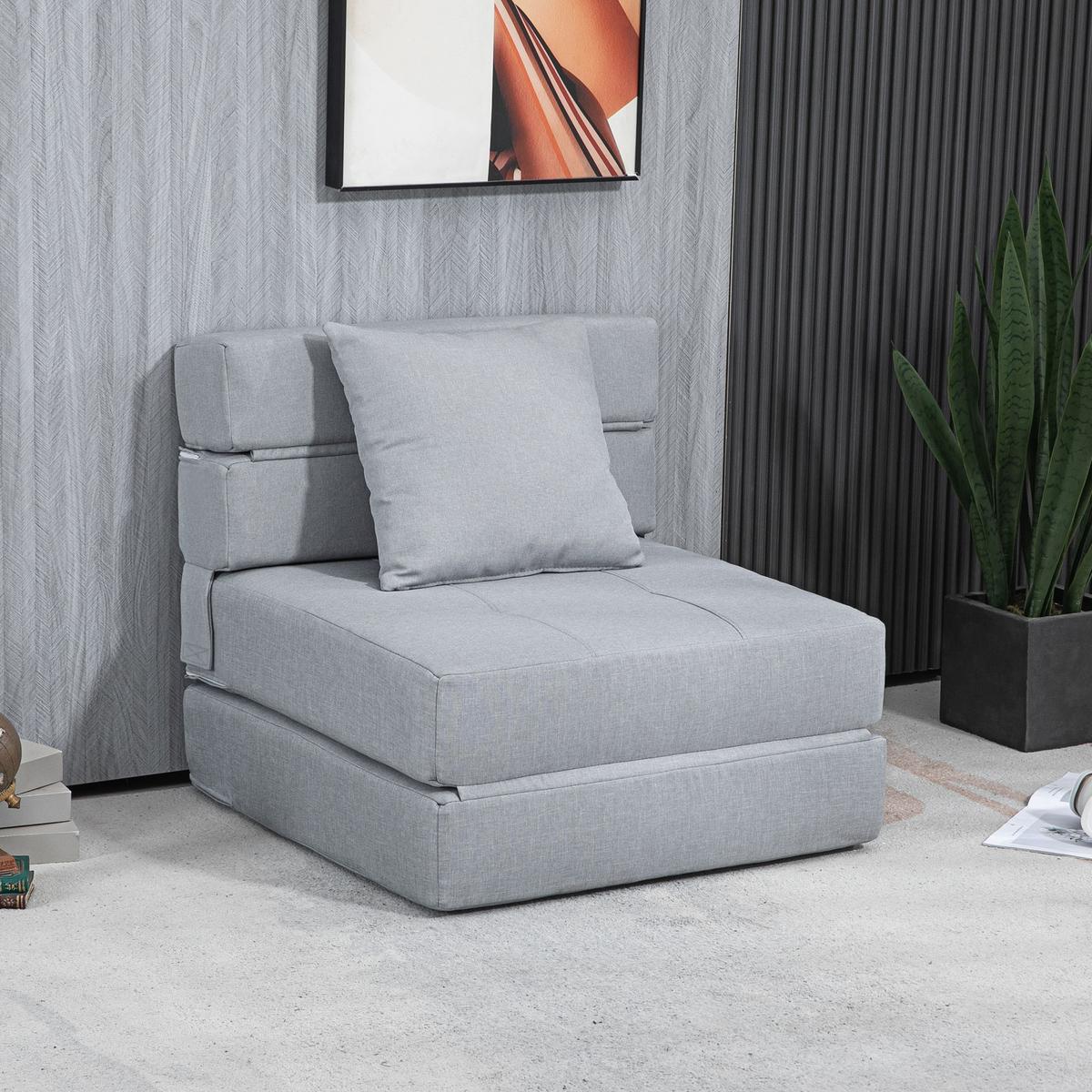 SCHLAFSESSEL Schlafsofa Sofabett Einzelsofa mit Waschbarem Kissen Hellgrau - Hellgrau, Textil (70/61/70cm) - HOMCOM