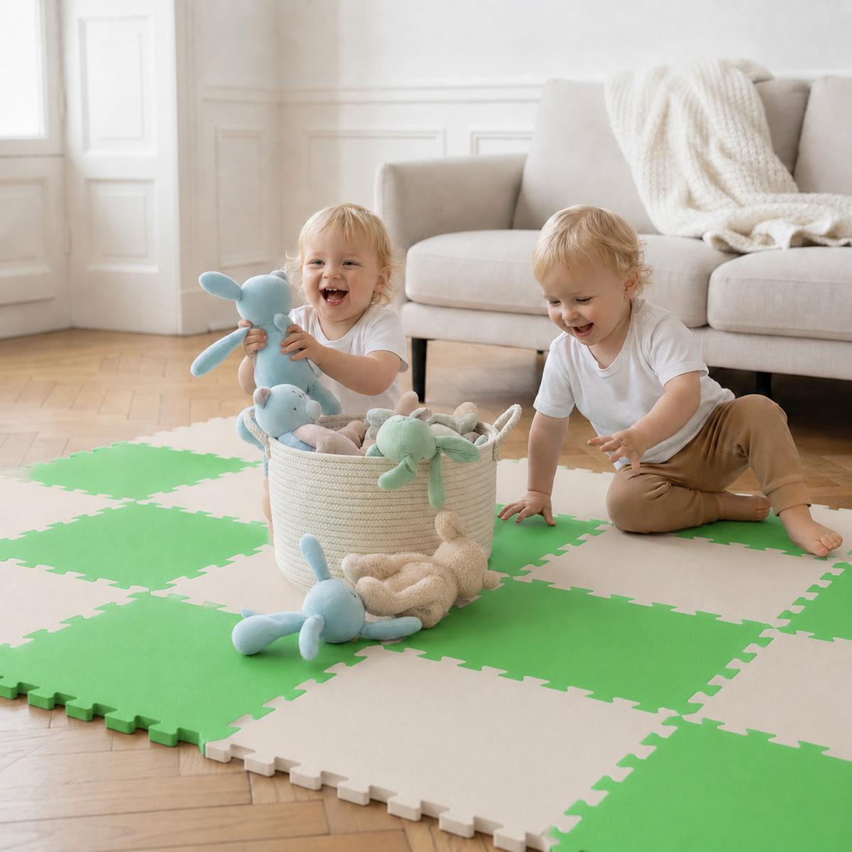 SPIELMATTE ab Null - 180/90/1 cm Puzzlematte Beige - Beige/Grün, Kunststoff (30/30cm) - Littletom