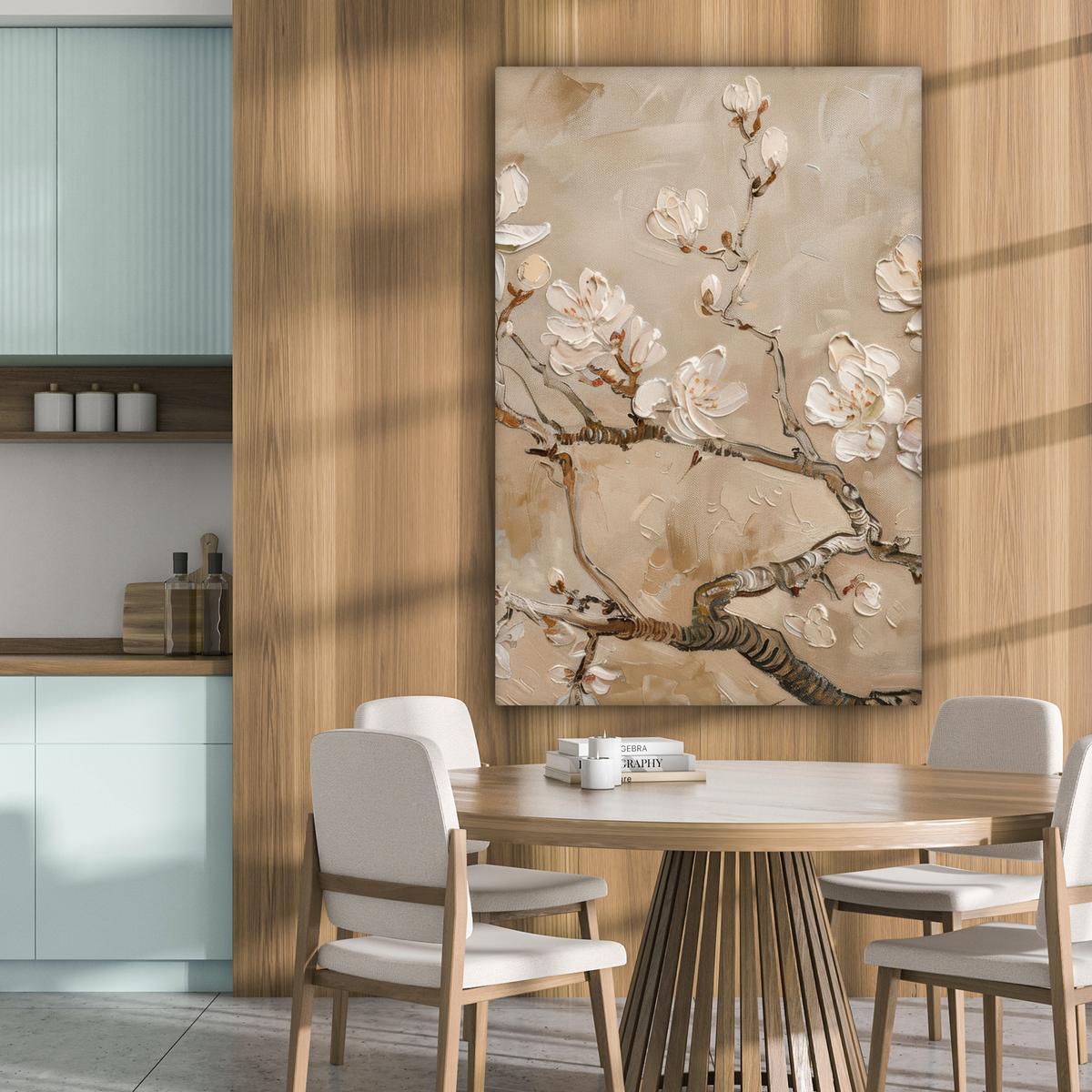 LEINWANDBILD Blumen - Modern - Beige - Weiß - Blüte Deko XXL 80x120 cm - Beige, Textil (80/120cm) - MuchoWow