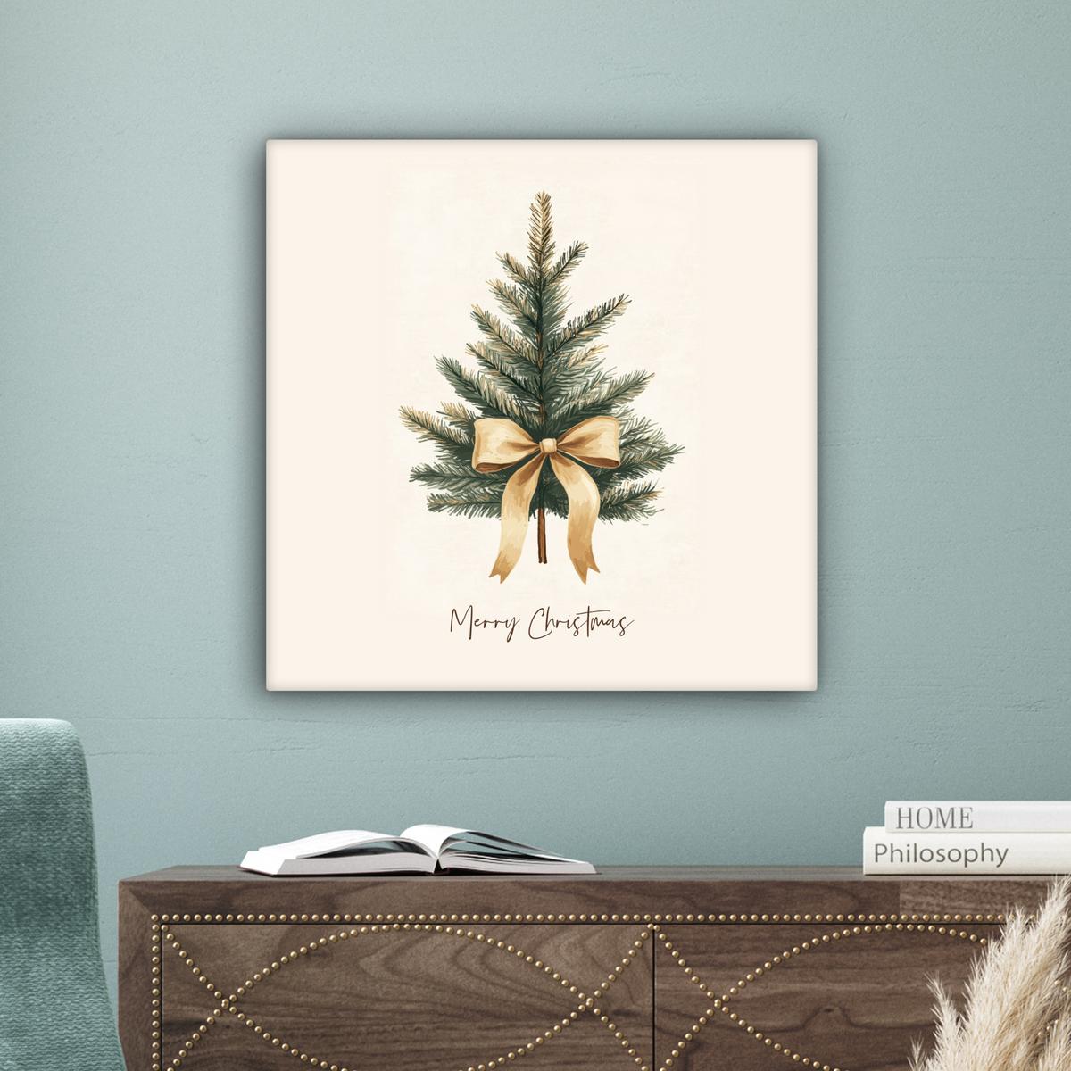 LEINWANDBILD Weihnachtsbaum - Weihnachten - Frohe Weihnachten - Beige Wandbild Wohnzimmer 50x50 cm - Sandfarben, Textil (50/50cm) - MuchoWow