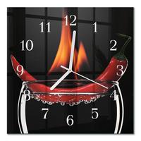 WANDUHR aus Glas 30x30 cm - Chili-Feuer - Rot, Glas (30/30/0.4cm) - TULUP