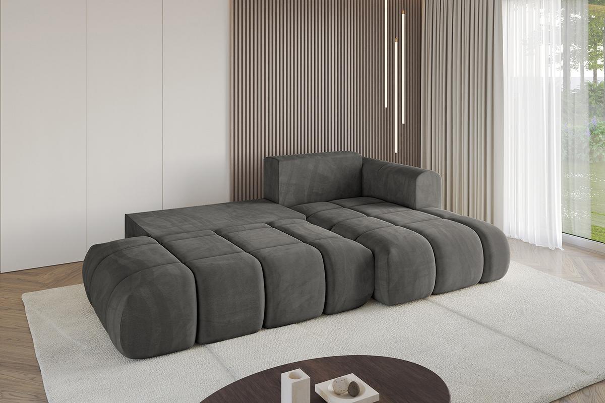 ECKSOFA Ottomane Rechts CLOUD-L-v1 280x185x90 Dunkelgrau Velours - Dunkelgrau, Holzwerkstoff/Kunststoff (185/280cm) - ALTDECOR