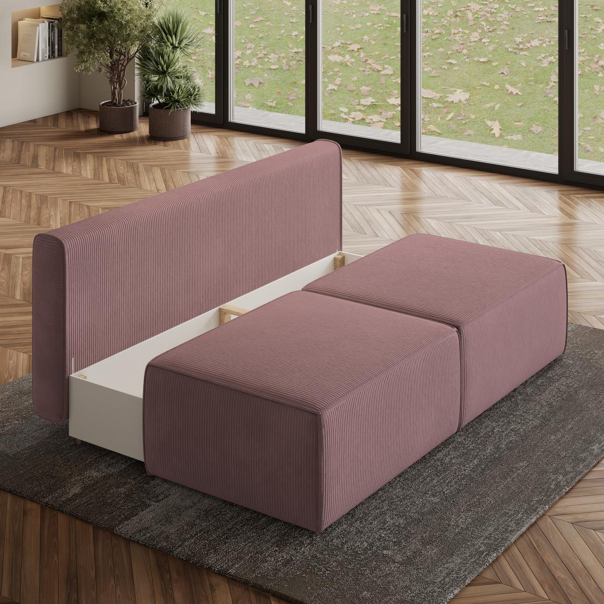 ECKSOFA VARNA P Lila Kordstoff mit Schlaffunktion - Lila/Grau, Holz/Kunststoff (196/158cm) - MASSENO