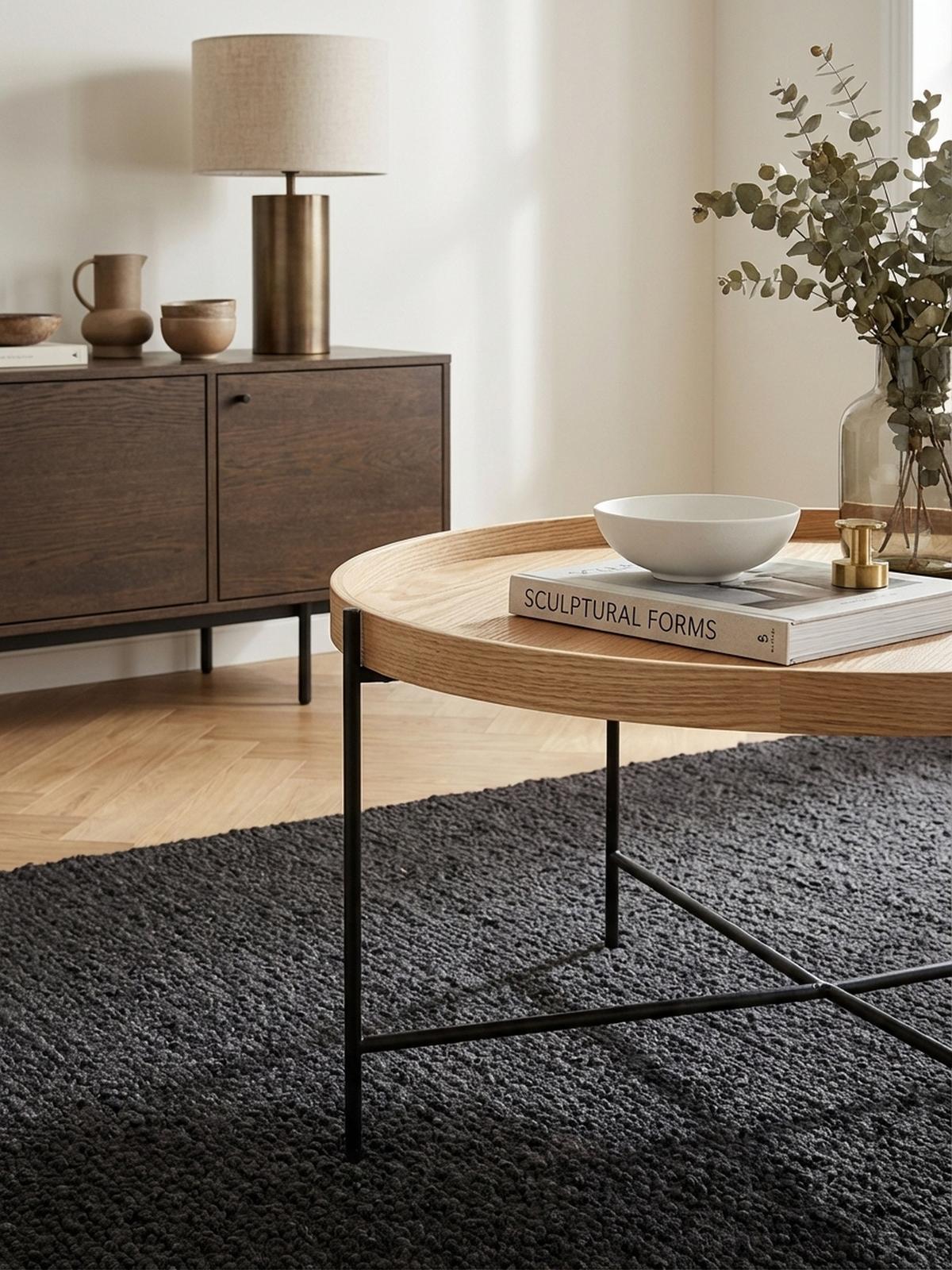 COUCHTISCH Eichenholz Furnier mit stabilem Metallgestell, Modernes zeitloses Design - Schwarz/Braun, Holz/Metall (78/78/40cm) - KADIMA DESIGN