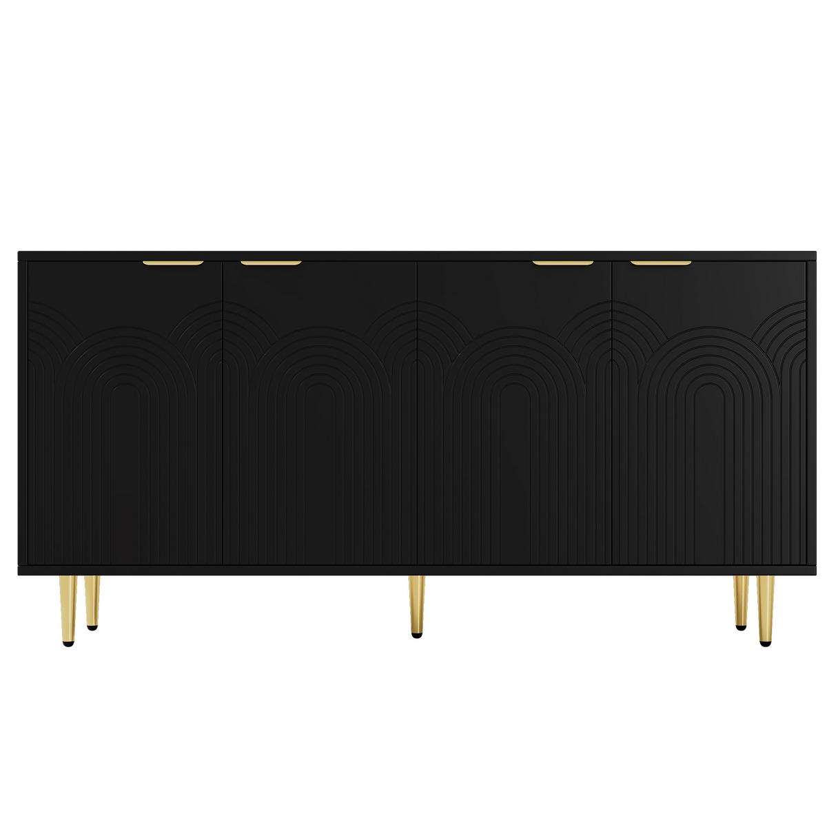 SIDEBOARD schwarz & gold-details mit 4 türen & 3d-rillen-design - Schwarz, Holzwerkstoff (160/80/40cm) - Urban Meuble