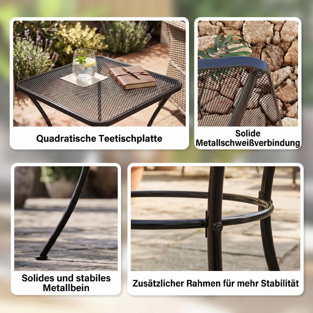 GARTEN BEISTELLTISCH, Schwarz, Metall - Schwarz, Metall (45/45/50cm) - Outsunny