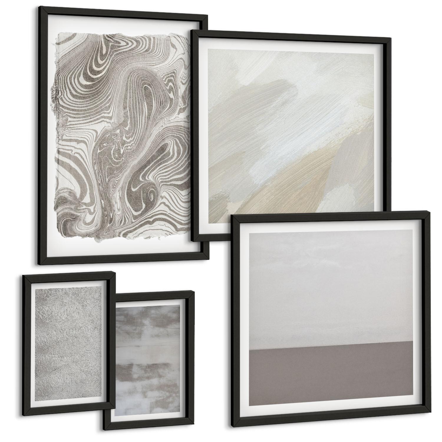 BILDER SET 5er Set - 50x50 cm & 20x30 cm & 40x60 cm Schwarzer Rahmen - Industriedesignstrukturen - Schwarz, Kunststoff (40/60cm) - TULUP