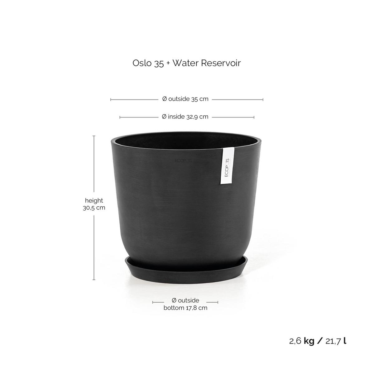 BLUMENTOPF mit Wasserreservoir Oslo 35/30,5 cm Dunkelgrau - Dunkelgrau, Kunststoff (35/30.5cm) - Ecopots