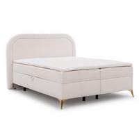 BOXBETT Sonna 200/200 cm Weiß Bouclé-Stoff mit abgerundetem Kopfteil und mit goldenen Metallfüße - Goldfarben/Weiß, Holz/Textil (200/200cm) - S-Style Möbel