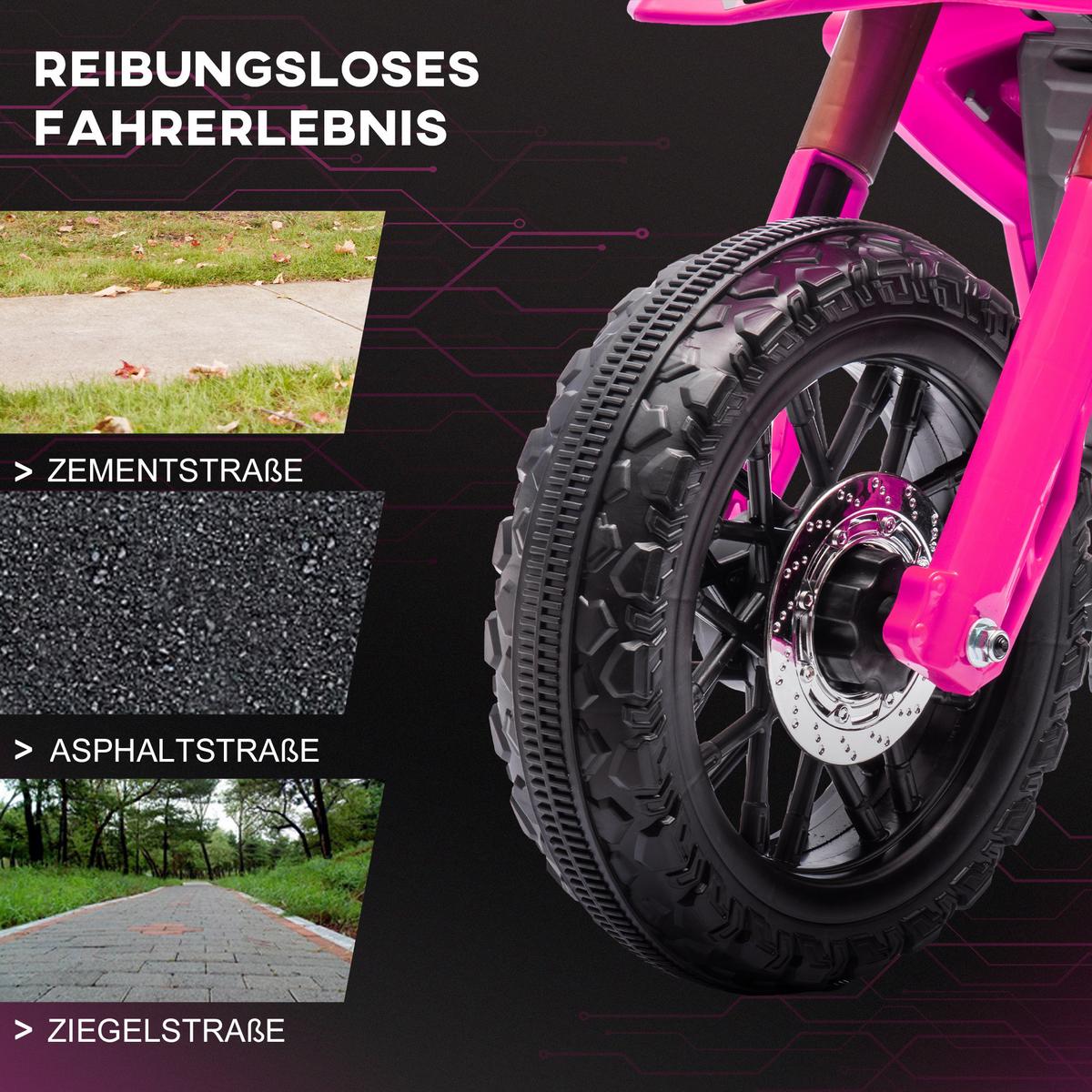 12V Elektro Kinder Motorrad, Kindermotorrad mit Stützrädern, bis 3 km/h Rosa - Rosa, Kunststoff (105/57/62cm) - AIYAPLAY