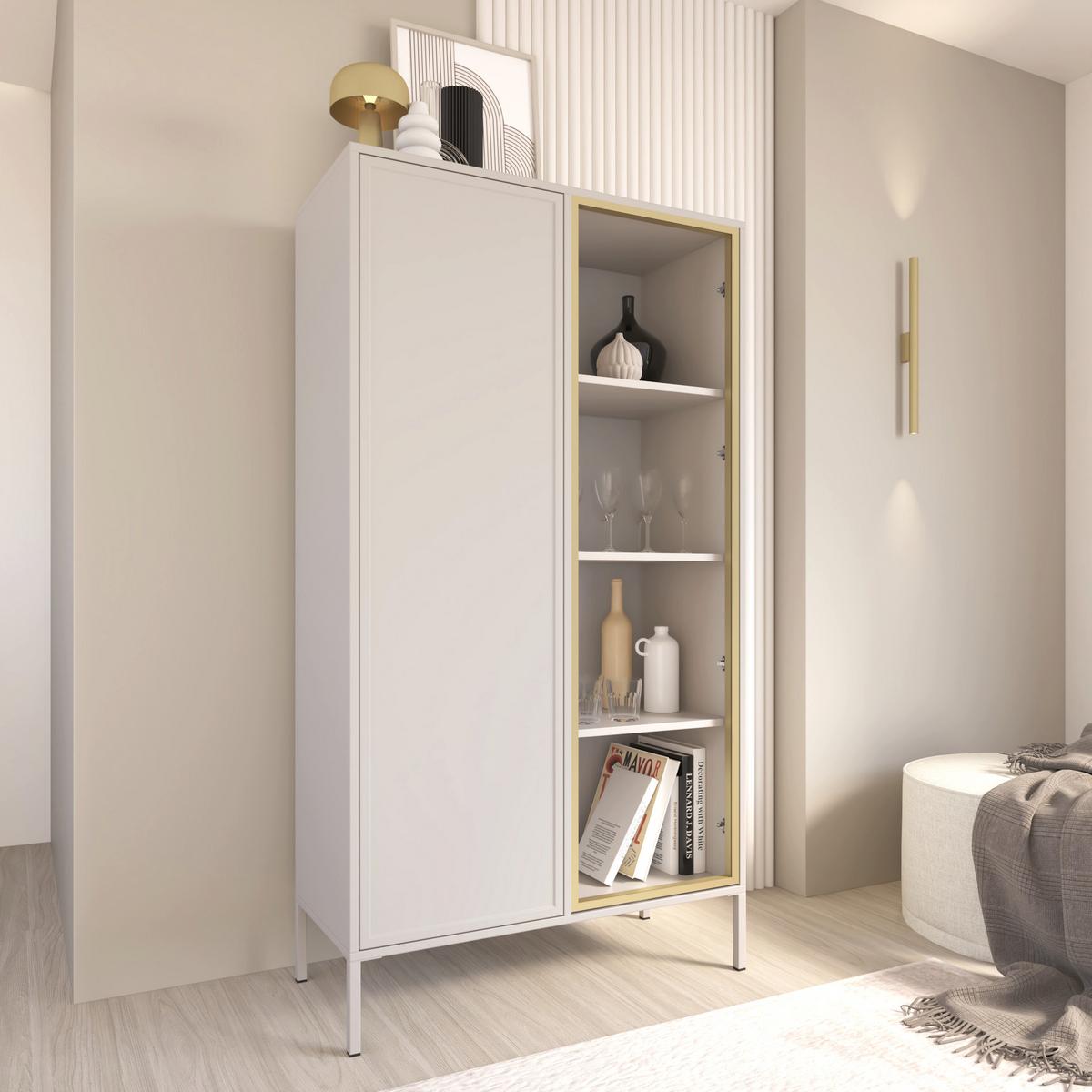 VITRINE Velveto Weiß 90 cm - Weiß, Holzwerkstoff/Metall (90/160.2/40cm) - Selsey