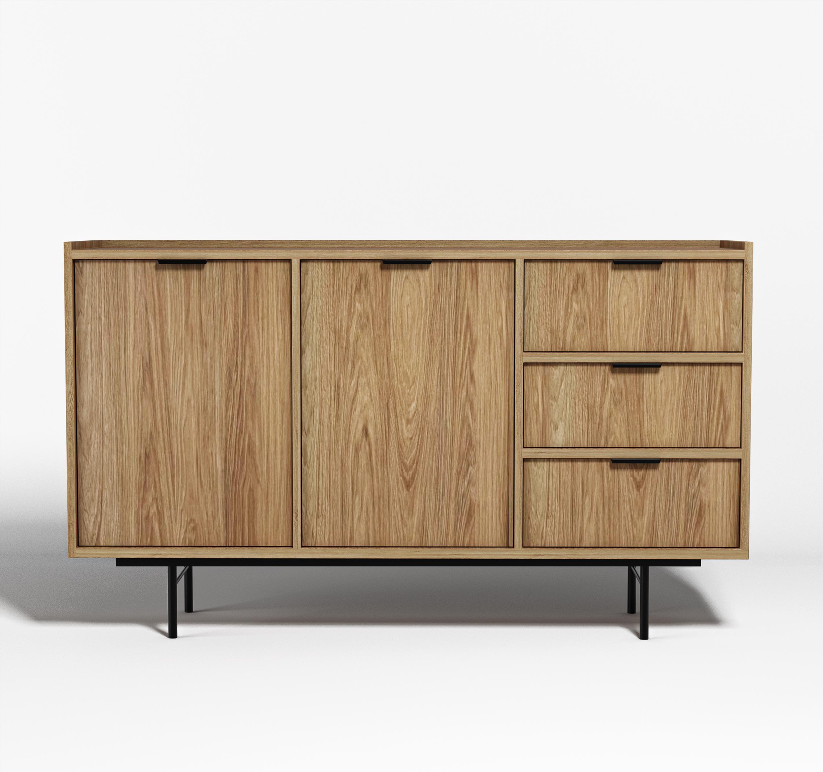 SIDEBOARD Nordiva 2T 3S Hikora Natur 150/90/40 cm – Metallgestell - Schwarz/Naturfarben, Holzwerkstoff/Metall (150/91/40cm) - AX Living
