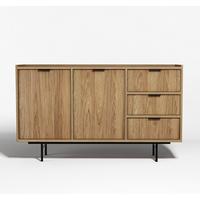SIDEBOARD Nordiva 2T 3S Hikora Natur 150/90/40 cm – Metallgestell - Schwarz/Naturfarben, Holzwerkstoff/Metall (150/91/40cm) - AX Living