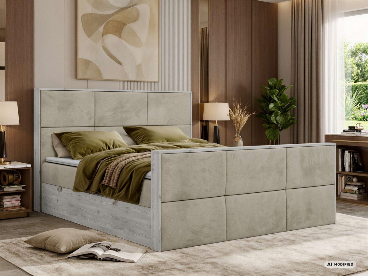BOXBETT DELNOR DUO 180/200 - Beige Velvet - Topper T25 - H3 - Beige/Schwarz, Kunststoff/Textil (180/200cm) - MKS