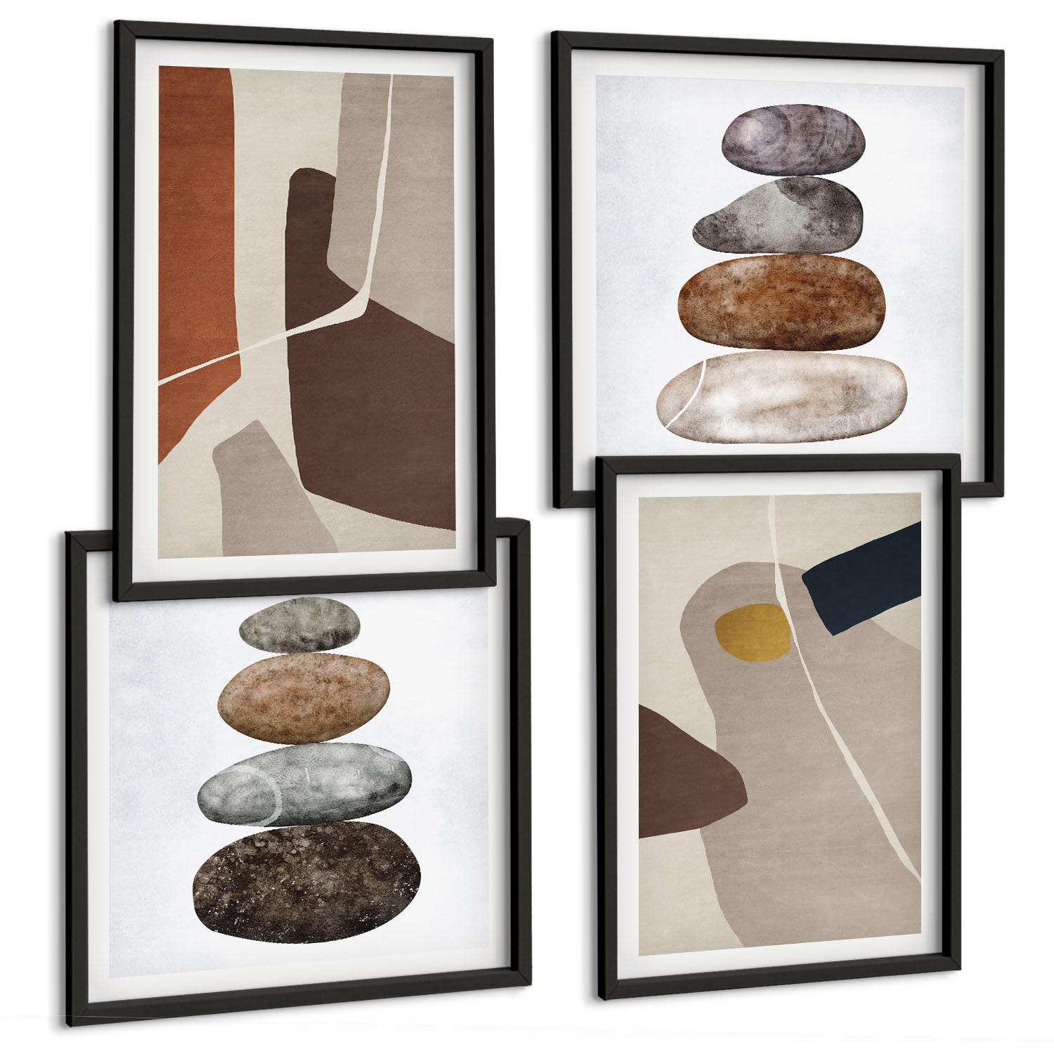 BILDER SET 4er Set - 50x50 cm & 40x60 cm Schwarzer Rahmen - Abstrakte Boho-Formen - Schwarz, Kunststoff (50/50cm) - TULUP