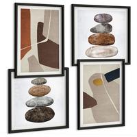 BILDER SET 4er Set - 50x50 cm & 40x60 cm Schwarzer Rahmen - Abstrakte Boho-Formen - Schwarz, Kunststoff (50/50cm) - TULUP
