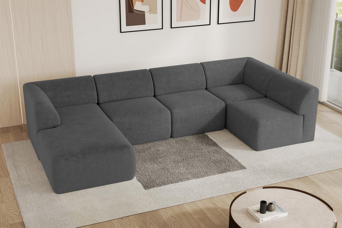 WOHNLANDSCHAFT Ottomane Links MOVO-L 345x180x78 cm Dunkelgrau Tissu - Schieferfarben, Holzwerkstoff/Kunststoff (345/78/180cm) - ALTDECOR