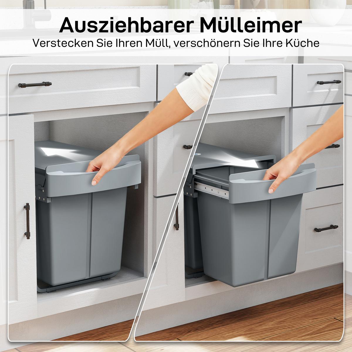 EINBAUMÜLLEIMER Kunststoff Metall Grau - Grau, Kunststoff (33.5/41/52cm) - HOMCOM