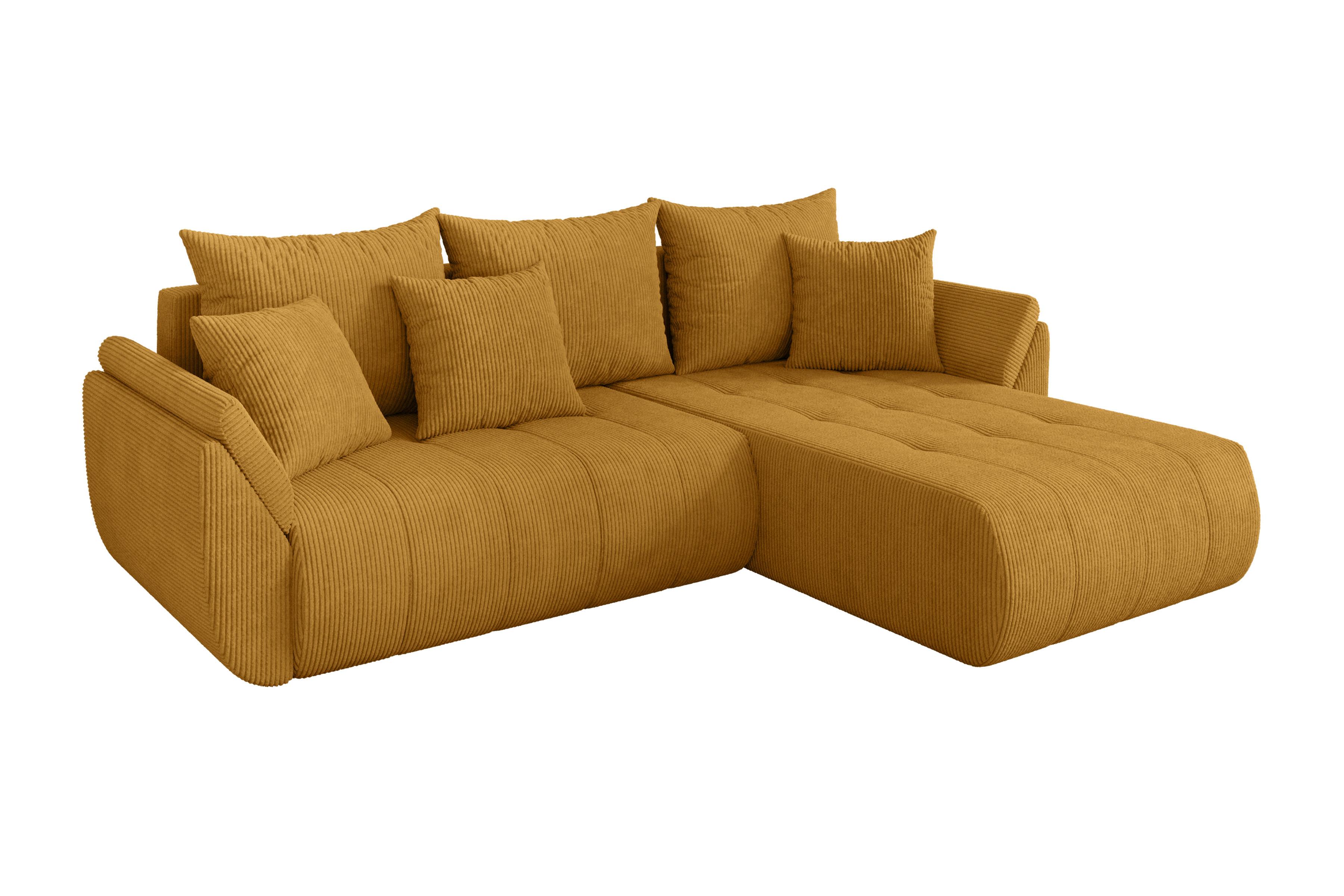 ECKSOFA mit Schlaffunktion Ottomane Rechts TOKO-L 277x194x86 Senfgelb Cord - Dunkelgelb/Schwarz, Holzwerkstoff/Kunststoff (277/194cm) - ALTDECOR