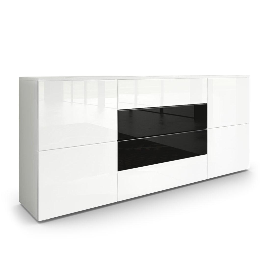 SIDEBOARD Rova Weiß Hochglanz / Schwarz Hochglanz - Weiß Hochglanz/Schwarz, Holzwerkstoff (166/72/35cm) - Vladon