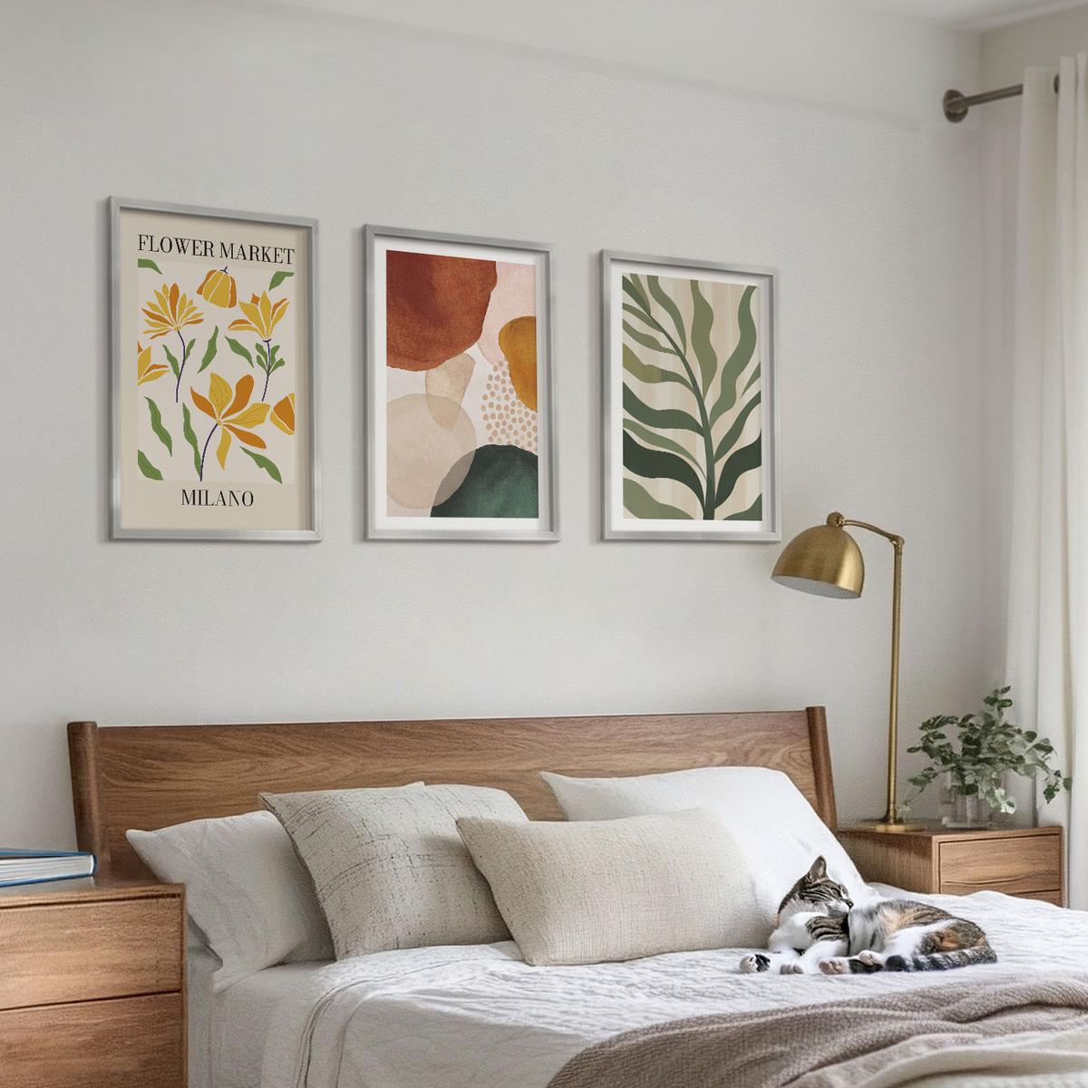 BILDER SET 3er Set - 40x60 cm Silberner Rahmen - Florale abstrakte Formen - Silberfarben, Kunststoff (40/60cm) - TULUP