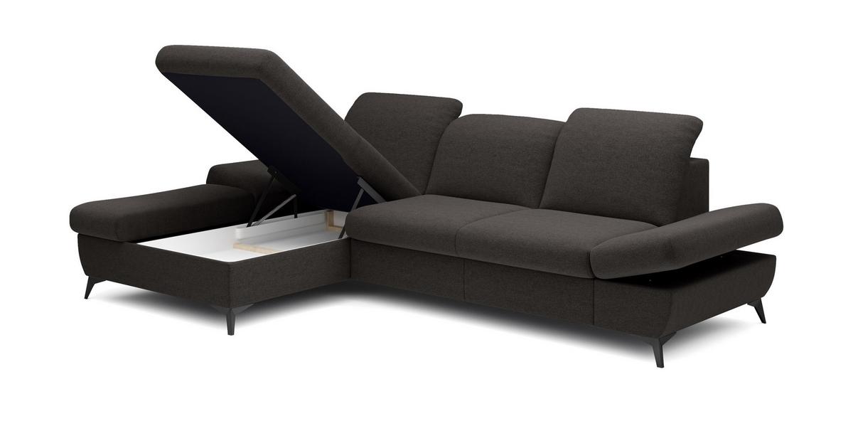 ECKSOFA FELICE L-S Grau Geflochtener Stoff mit Schlaffunktion - Grau, Holz (284/166cm) - MASSENO