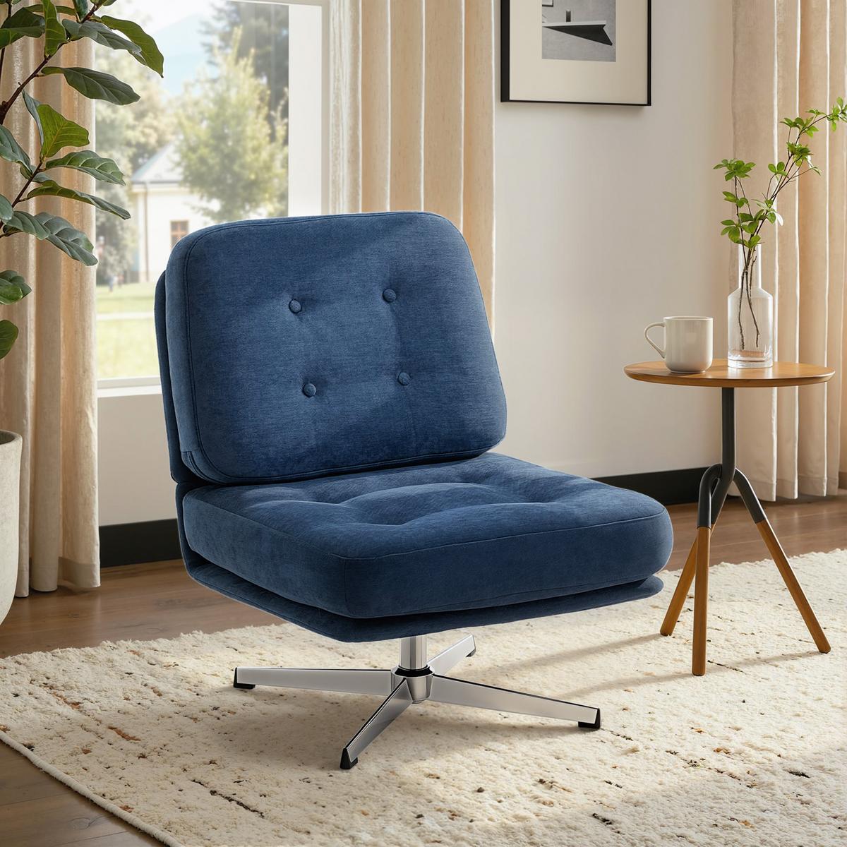 LOUNGESESSEL aus Polyester Dunkelblau - Silberfarben/Dunkelblau, Textil/Metall (70/84/87cm) - HOMCOM