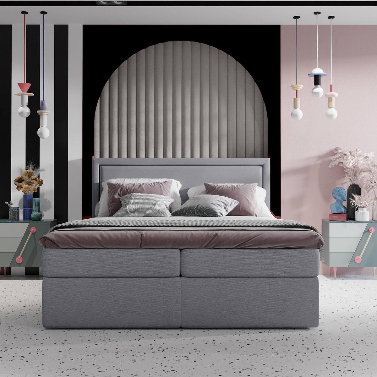 BOXBETT Jodan 200/200 cm Grau im Megan Stoff - Schwarz/Grau, Holz/Holzwerkstoff (200/200cm) - AltaBeds