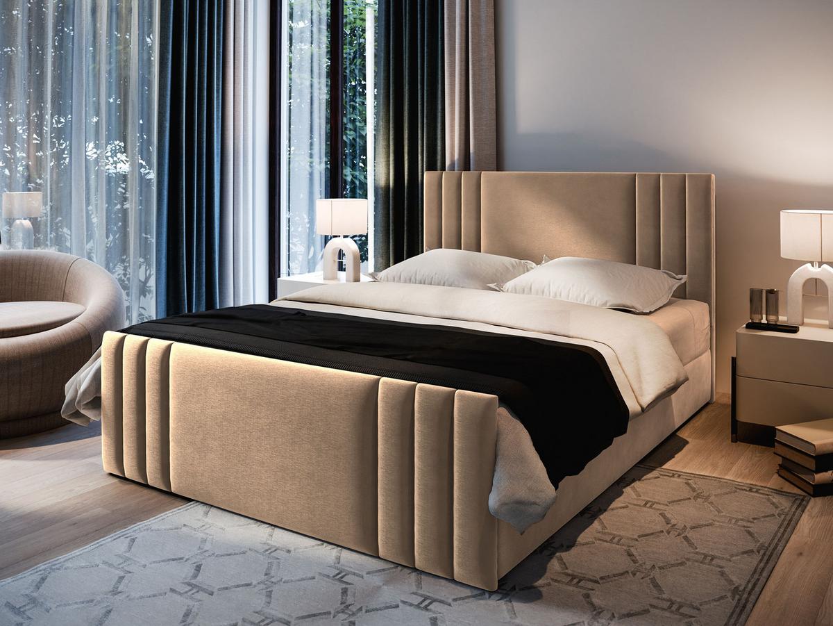 BOXBETT KANES 180x200 cm mit Matratze und Topper - Beige - Beige, Holz (180/200cm) - MASSENO