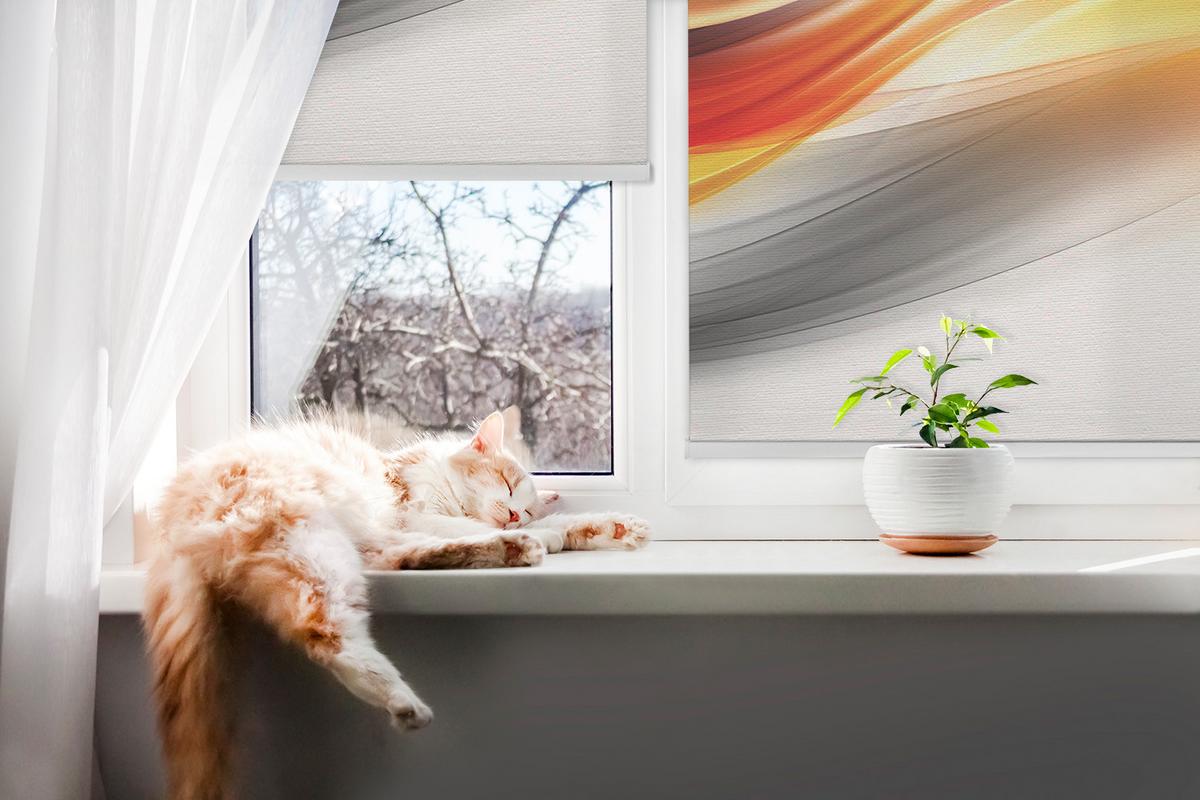 INNENROLLO - Fensterrollo - Rollo - 110x140 cm - Orange Waves - Orange, Kunststoff (110/140/0.5cm) - TULUP