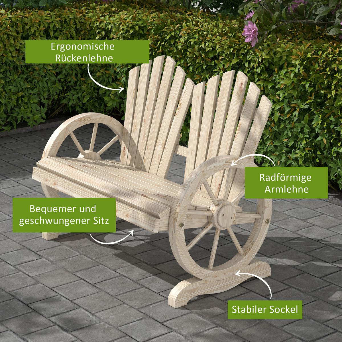 GARTENBANK mit Armlehne Sitzbank Gartenmöbel Massivholz Naturholz - Fichtefarben, Holz (66/95/108cm) - Outsunny