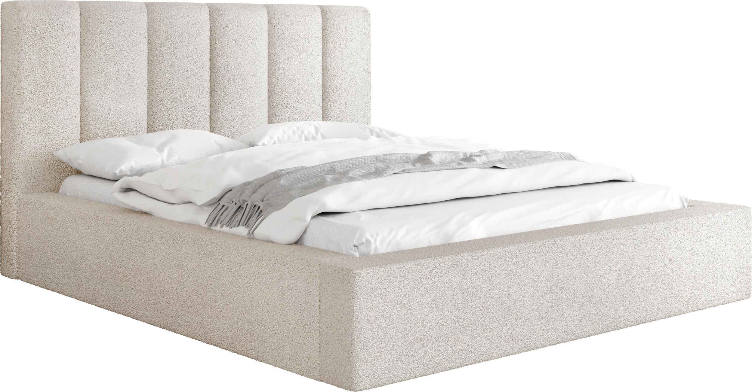 POLSTERBETT Amira mit Bettkasten, Beige Boucle 200x200 cm - Beige/Birkefarben, Holzwerkstoff/Kunststoff (200/200cm) - WFL GROUP