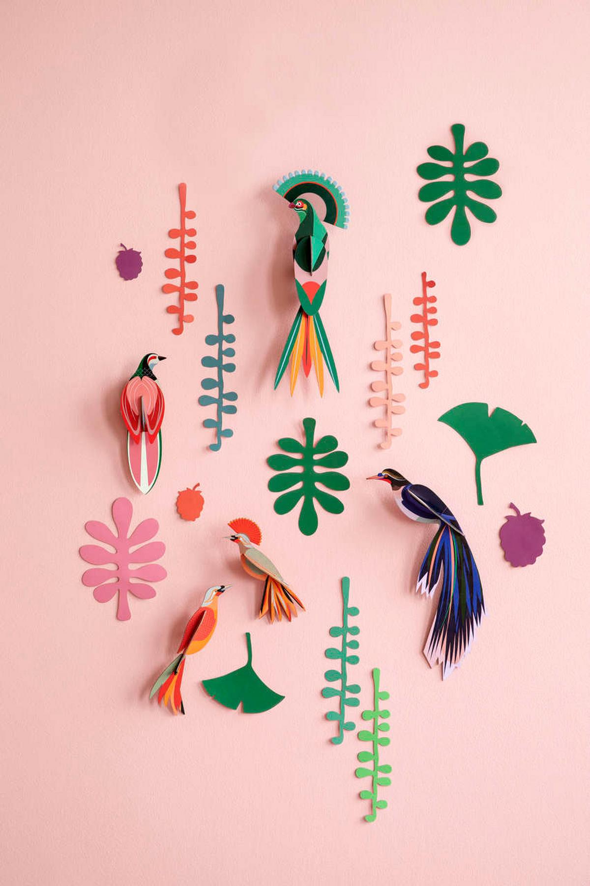 WANDDEKO Vogel-Set 20/5 cm - Grün, Wellpappe (20/5/36cm) - Studio Roof