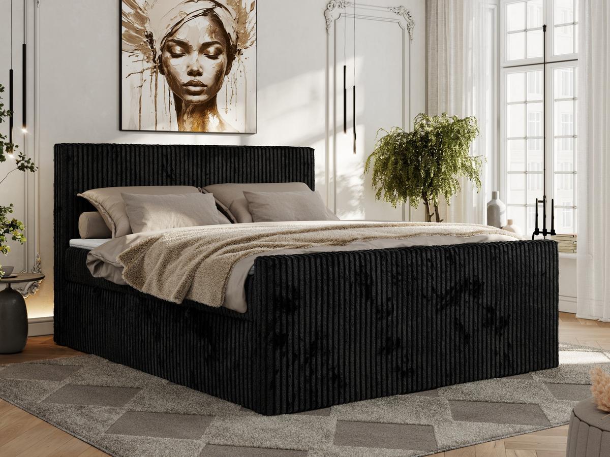 BOXBETT TILIANO DUO 160/200 - Schwarz Cord - H4 - Schwarz, Textil (160/200cm) - MKS
